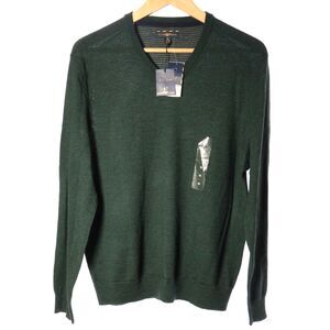 Club Room Men's Merino Wool Blend V-Neck Sweater Forest Green Size Medium NWT